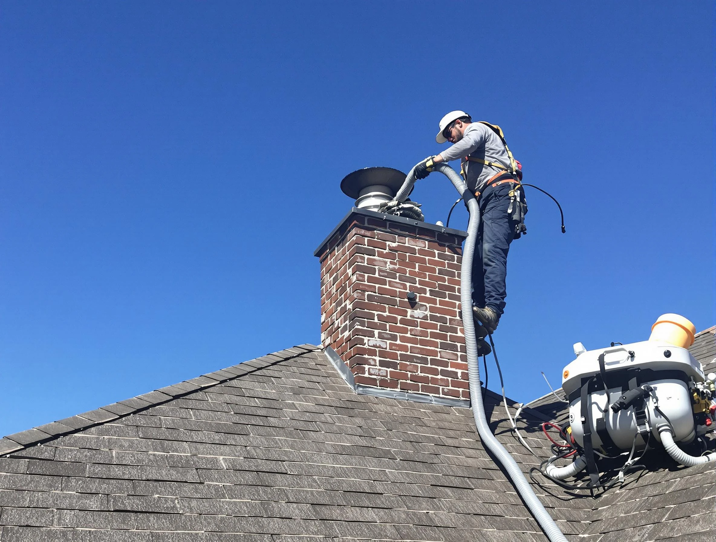 Dedicated Roy Chimney Sweep team member cleaning a chimney in Roy, UT