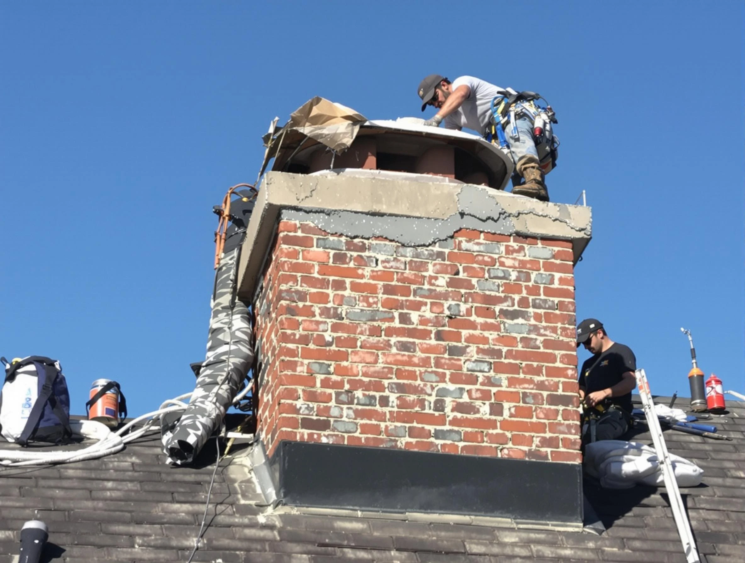 Roy Chimney Sweep installing a custom chimney crown in Roy, UT